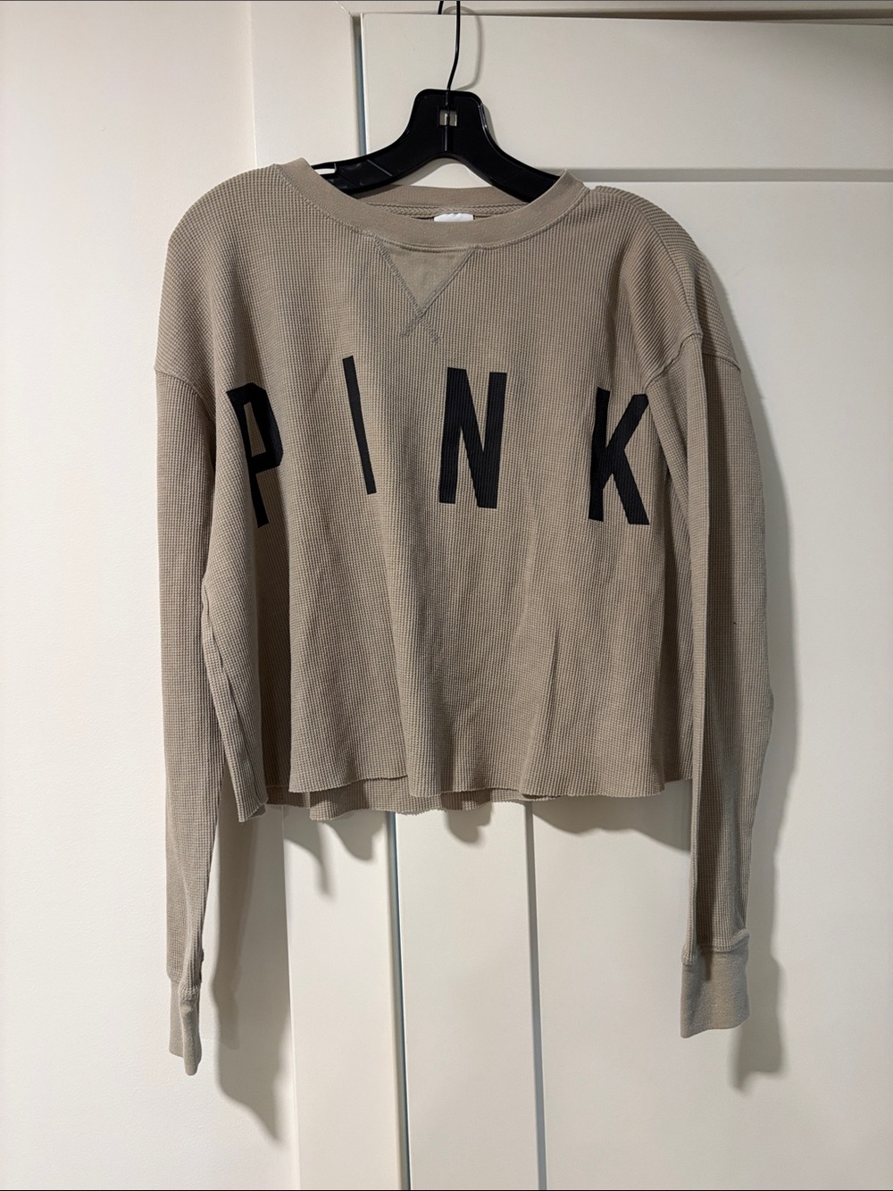 PINK Victoria's Secret Thermal Waffle Crewneck with Black Logo